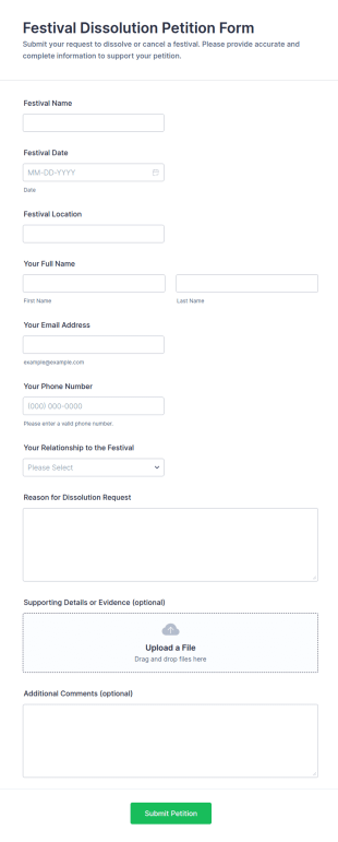 Festival Dissolution Petition Form Template