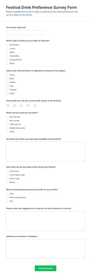 Festival Drink Preference Survey Form Template