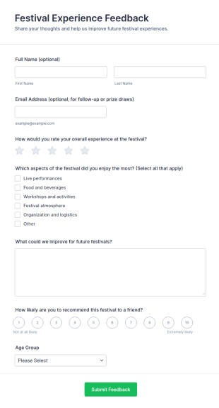 Festival Experience Feedback Form Template