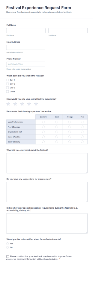 Festival Experience Request Form Template