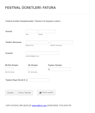 Festival Faturası Form Şablonu