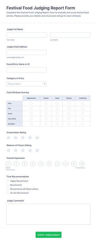 Festival Food Judging Report Form Template