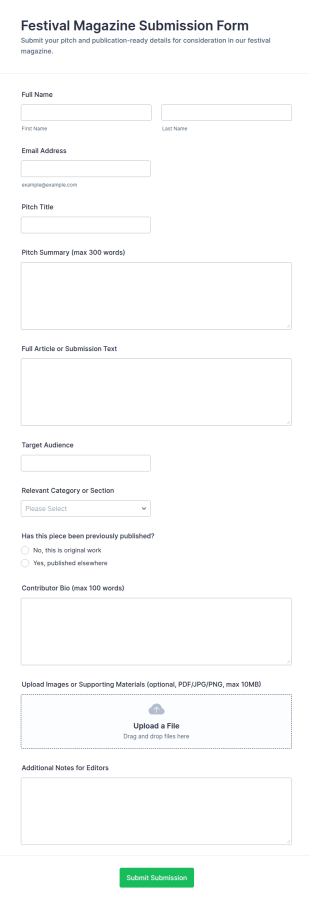 Festival Magazine Submission Form Template