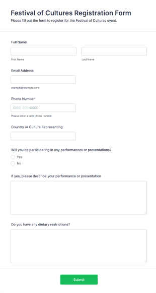 Festival Of Cultures Registration Form Template