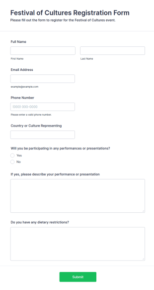 Festival Of Cultures Registration Form Template