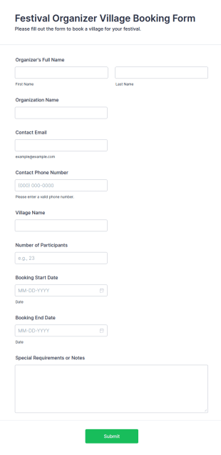 Festival Organizer Village Booking Form Template