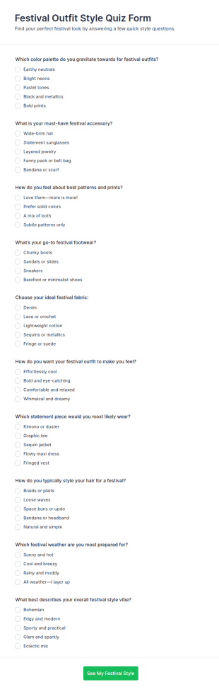 Festival Outfit Style Quiz Form Template