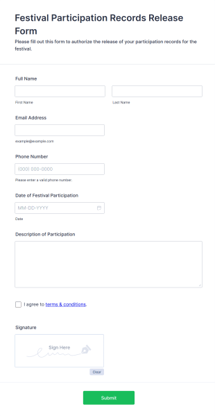 Festival Participation Records Release Form Template
