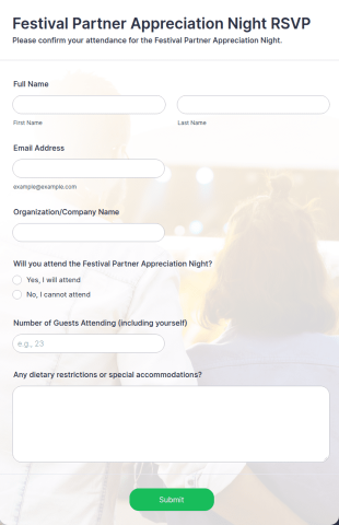 Festival Partner Appreciation Night RSVP Form Template