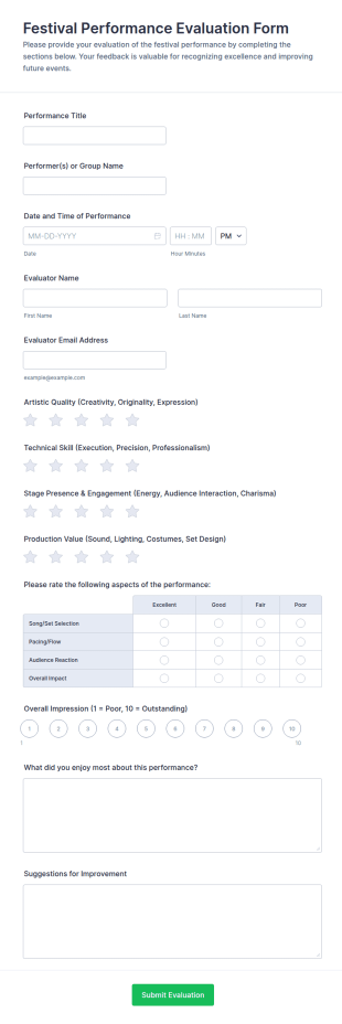 Festival Performance Evaluation Form Template