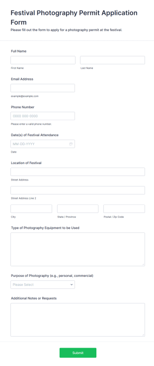 Festival Photography Permit Application Form Form Template
