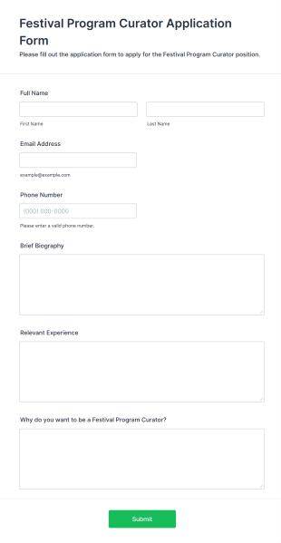 Festival Program Curator Application Form Template