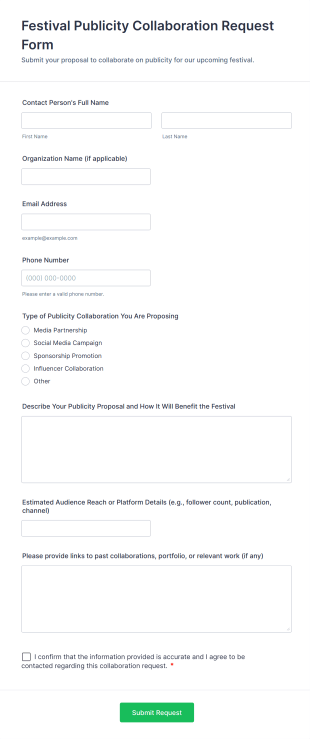 Festival Publicity Collaboration Request Form Template