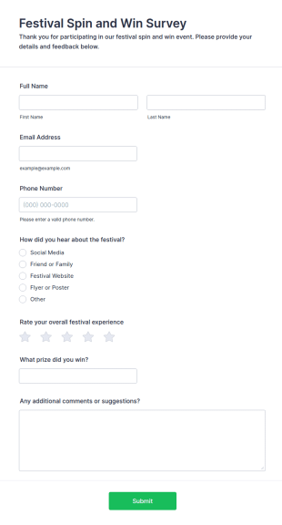 Festival Spin And Win Survey Form Template