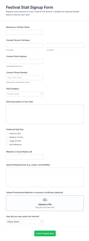 Festival Stall Signup Form Template