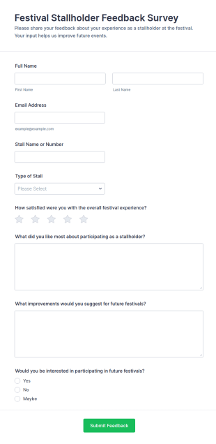 Festival Stallholder Feedback Survey Form Template
