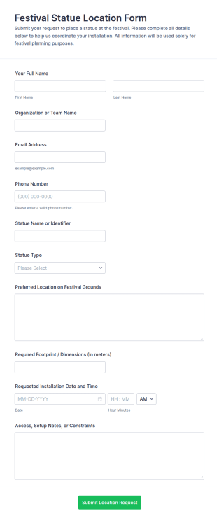 Festival Statue Location Form Template