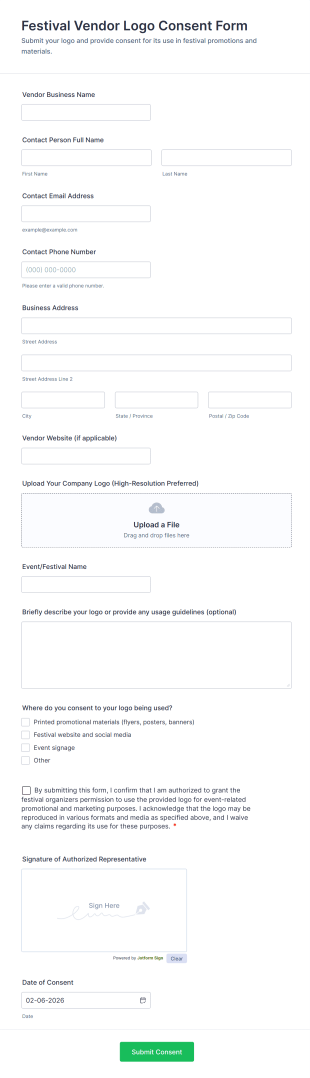 Festival Vendor Logo Consent Form Template