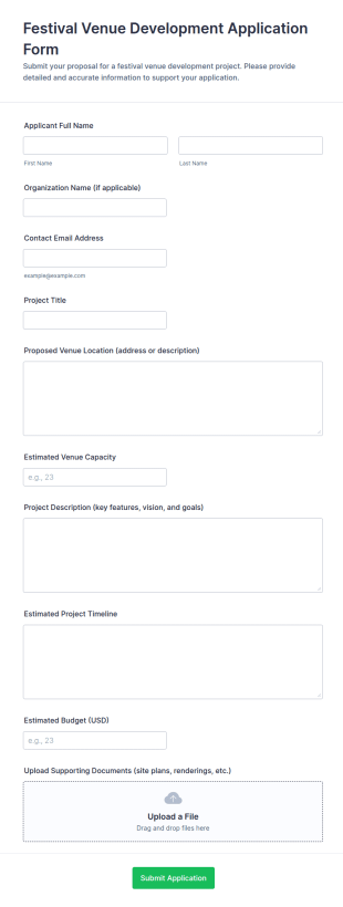 Festival Venue Development Application Form Template