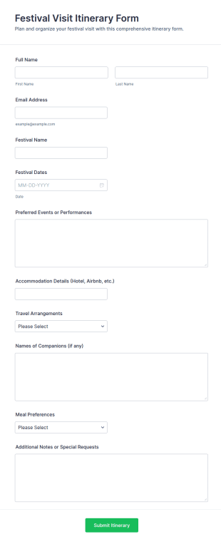 Festival Visit Itinerary Form Template