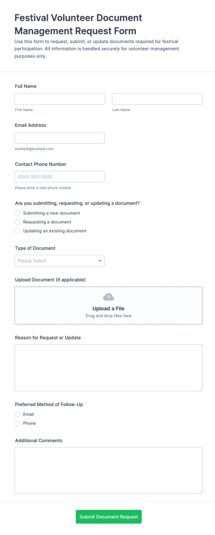 Festival Volunteer Document Management Request Form Template