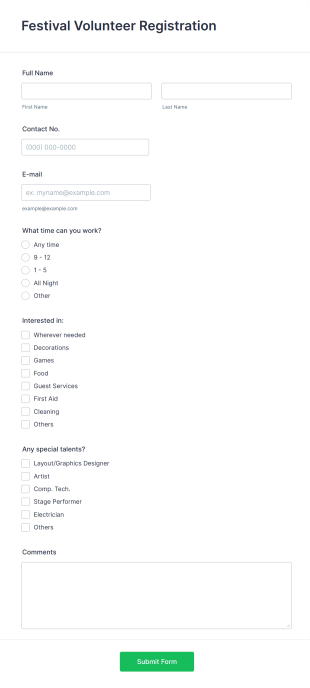 Festival Volunteer Registration Form Template