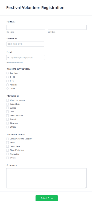 Festival Volunteer Registration Form Template