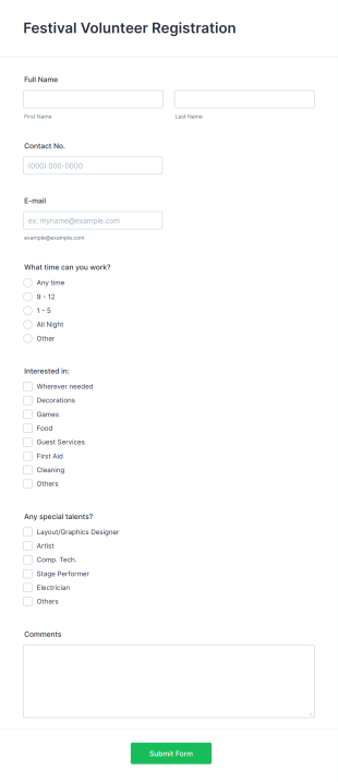 Festival Volunteer Registration Form Template