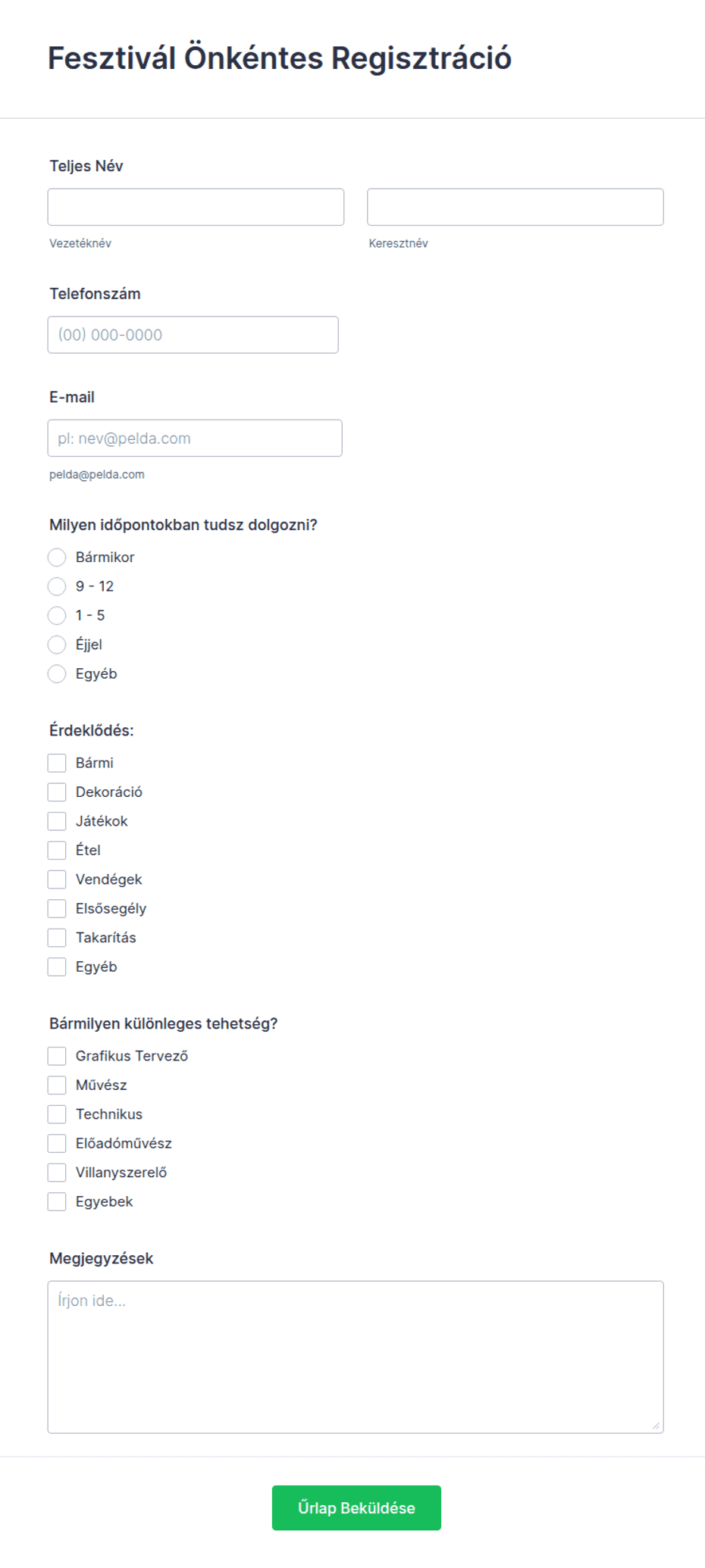 Fesztivál Önkéntes Regisztrációs Űrlap | Jotform