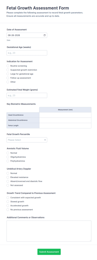 Fetal Growth Assessment Form Template