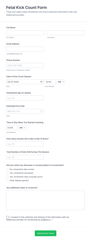 Fetal Kick Count Form Template
