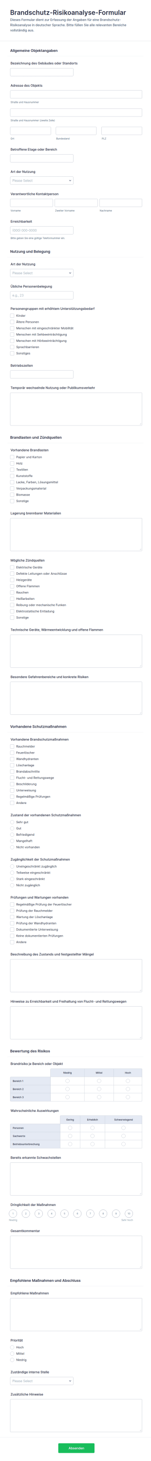 Feuergefährdungsbeurteilung Formular