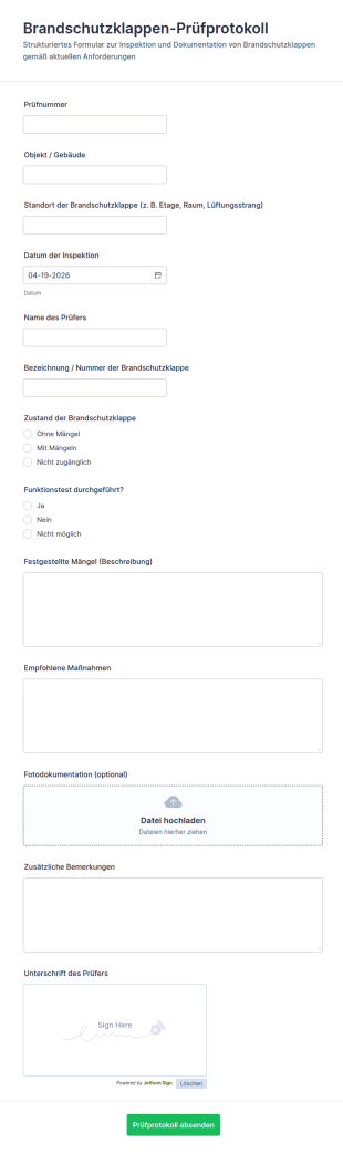 Feuertür Inspektionsformular
