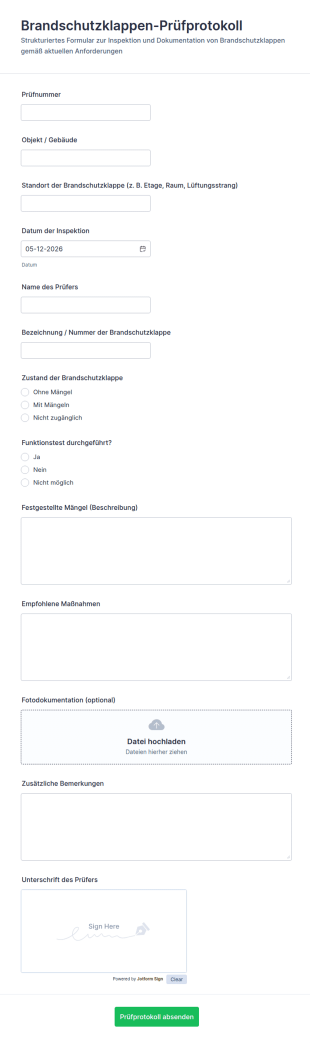 Feuertür Inspektionsformular
