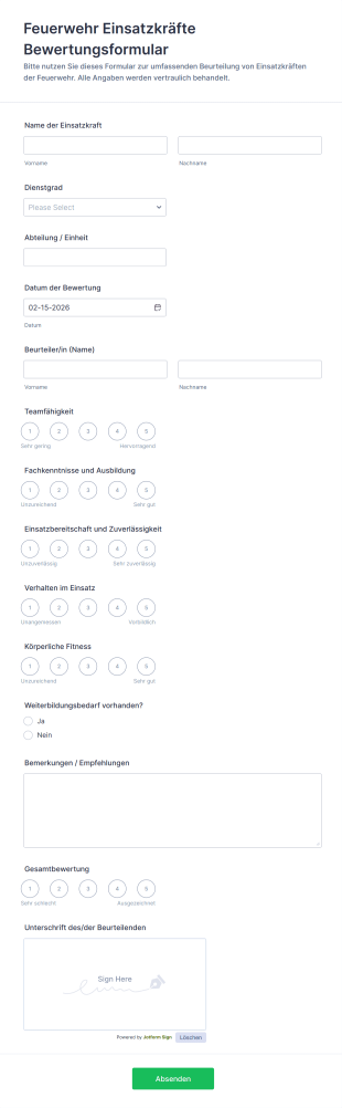 Feuerwehr Einsatzkräfte Bewertungsformular