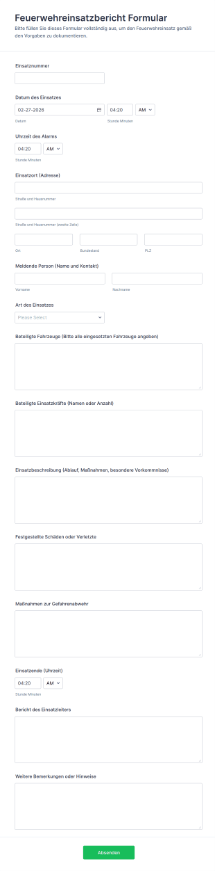 Feuerwehreinsatzbericht Formular