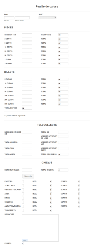 Feuille De Comptage De Caisse