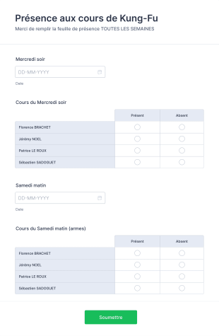 Feuille De Présence Form Template