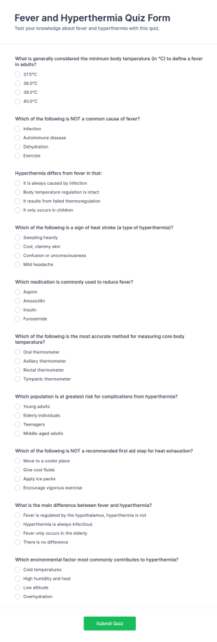 Fever And Hyperthermia Quiz Form Template