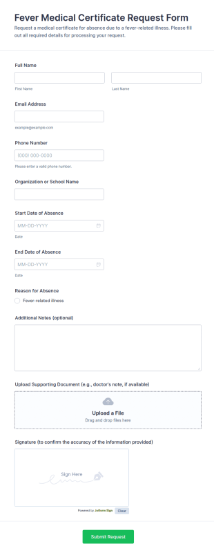 Fever Medical Certificate Request Form Template
