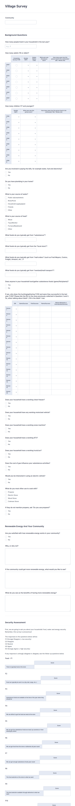 Village Survey Form Template