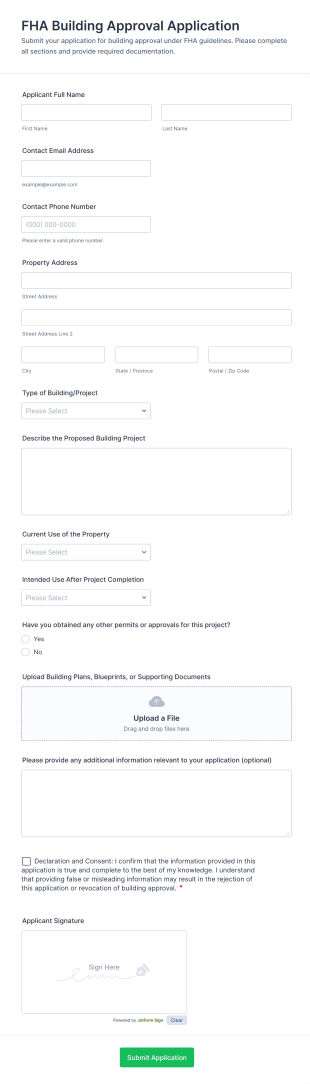 FHA Building Approval Application Form Template