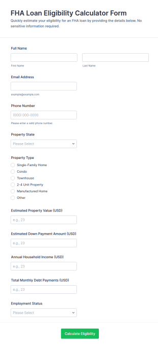 FHA Loan Eligibility Calculator Form Template