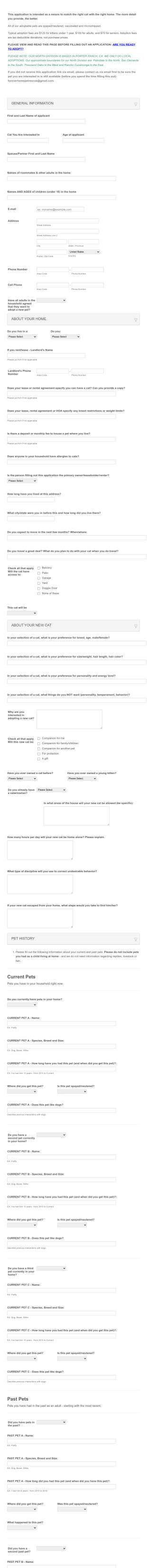 FHPR Cat Adoption Application Form Template