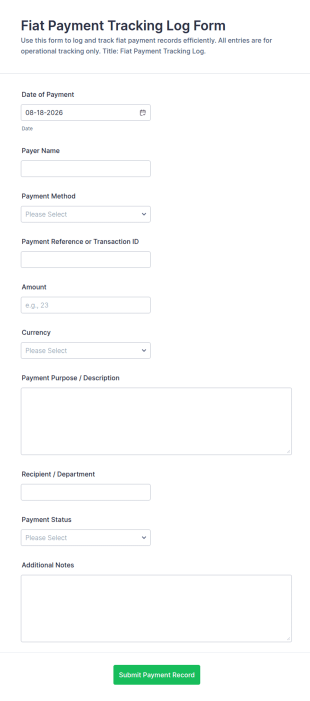 Fiat Payment Tracking Log Form Template