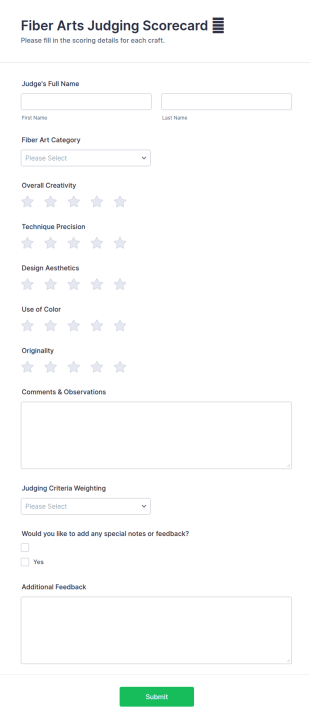 Fiber Arts Judging Scorecard 🧶 Form Template