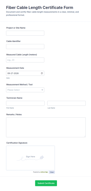 Fiber Cable Length Certificate Form Template