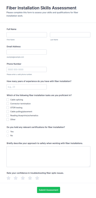 Fiber Installation Skills Assessment Form Template