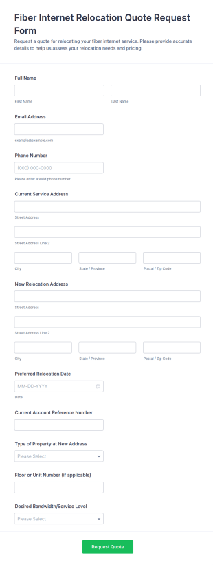 Fiber Internet Relocation Quote Request Form Template