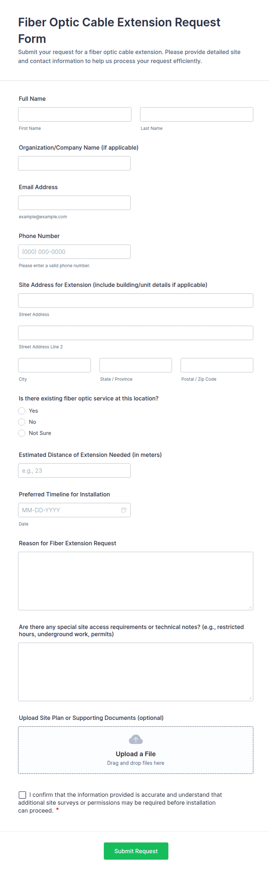Fiber Optic Cable Extension Request Form Template | Jotform